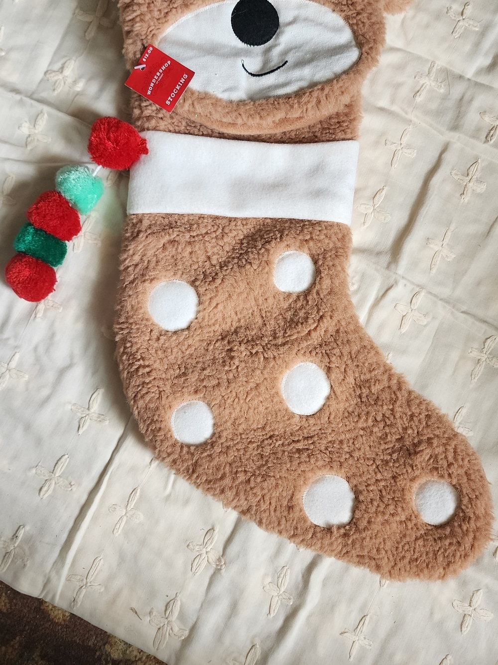Wondershop Brown Plush Bear Kids Stocking with White Accents